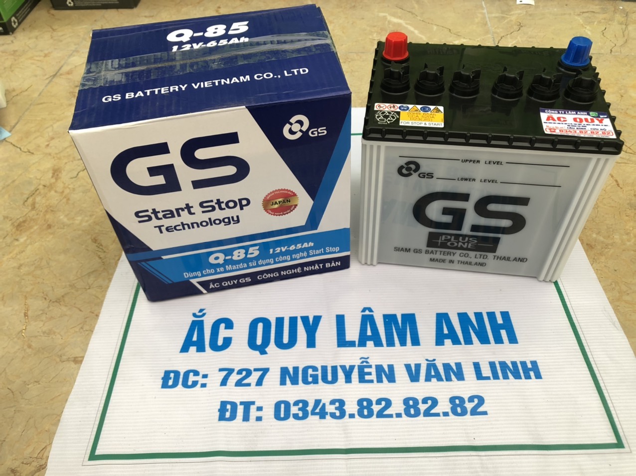Bình ắc quy GS Q85 lắp theo xe mazda i-stop
